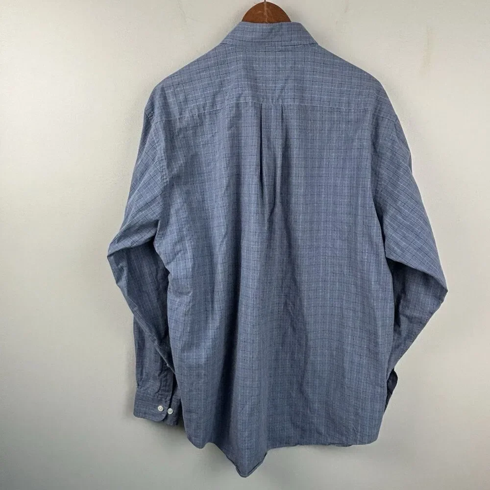 Brooks Brothers Men’s Large Shirt NASA Blue Check Dress Shirt Cotton Long Sleeve